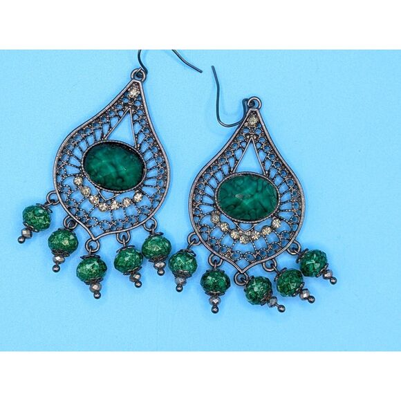 Ornate Green dangly earrings - Picture 4 of 5